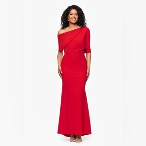 Betsy and Adam Red asymmetrical gown.  Size 10